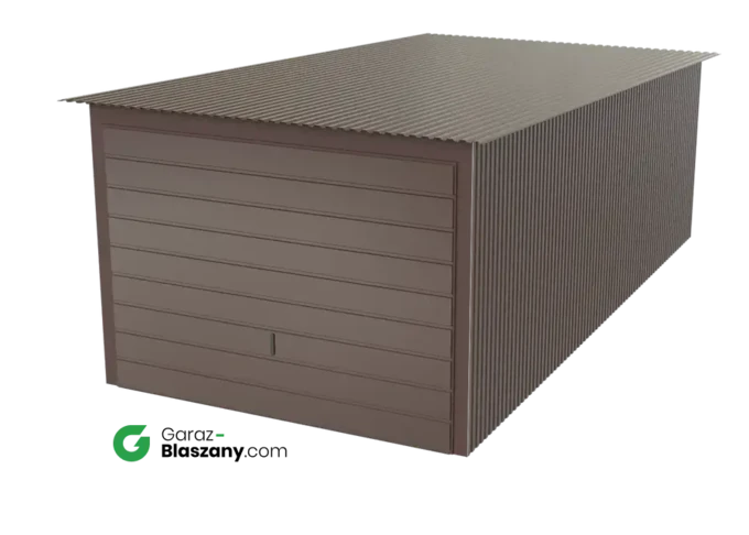 Garaż blaszany 3x6 brązowy BŁYSK dach jednospadowy brama uchylna