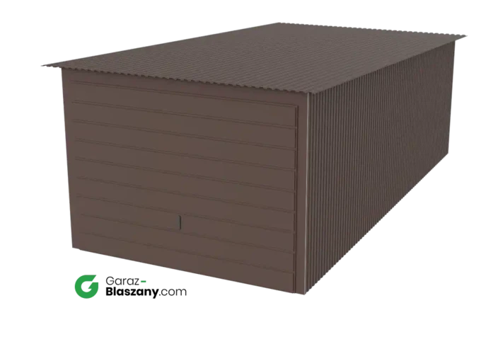Garaż blaszany 3x6 brązowy MAT dach jednospadowy brama uchylna