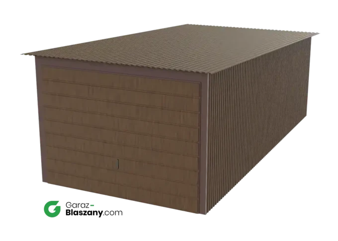 Garaż blaszany 3x6 drewnopodobny Orzech dach jednospadowy brama uchylna