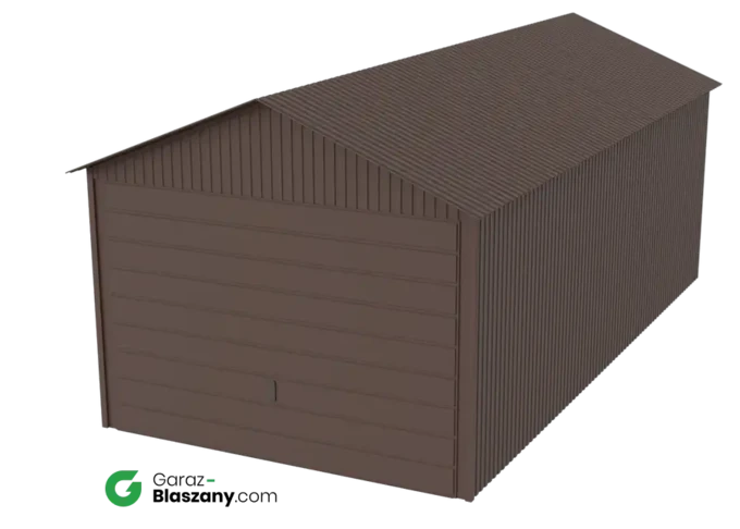 Garaż blaszany 3x6 brązowy MAT dach dwuspadowy brama uchylna