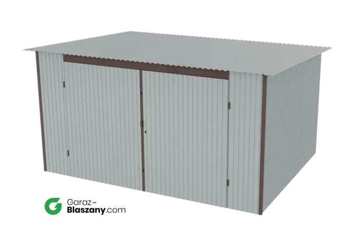 Garaż blaszany 4x3 ocynkowany Iszy gatunek dach jednospadowy brama dwuskrzydłowa
