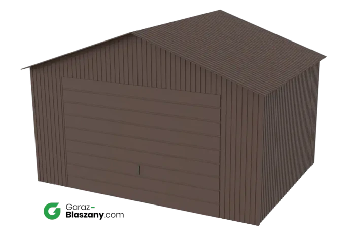 Garaż blaszany 4x3 brązowy MAT dach dwuspadowy brama dwuskrzydłowa