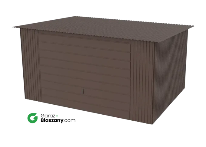 Garaż blaszany 4x3 brązowy MAT dach jednospadowy brama uchylna