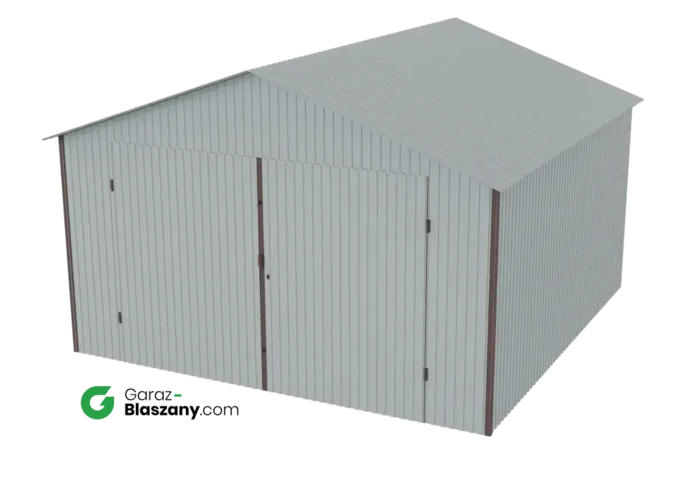 Garaż blaszany 4x4 ocynkowany Iszy gatunek dach dwuspadowy brama dwuskrzydłowa