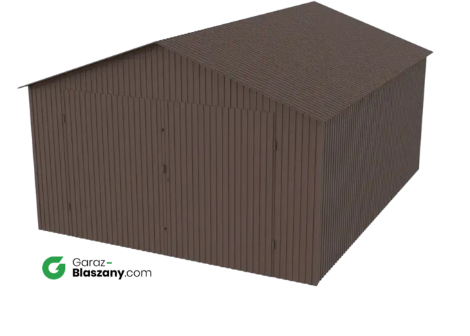 Garaż blaszany 4x5 brązowy MAT dach dwuspadowy brama dwuskrzydłowa