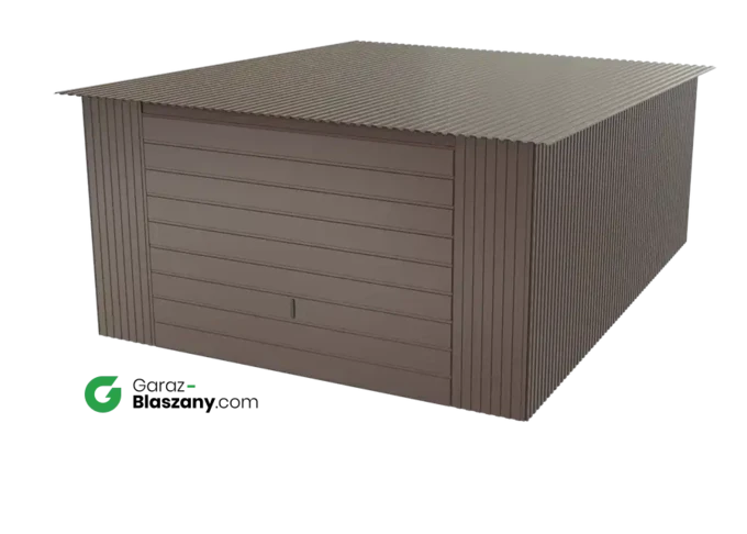 Garaż blaszany 4x5 brązowy BŁYSK dach jednospadowy brama uchylna