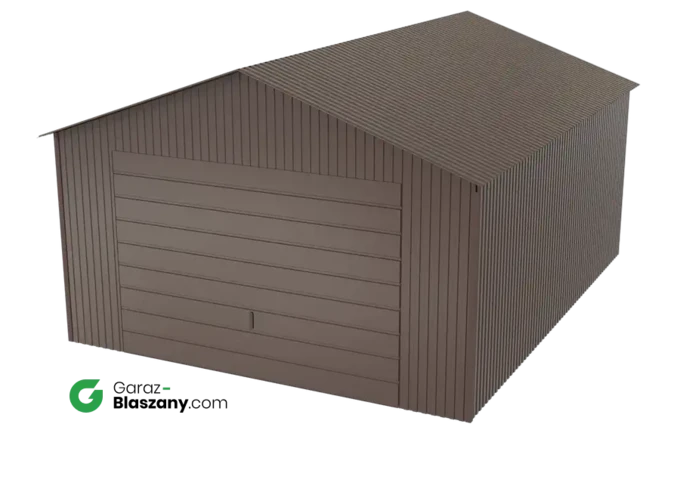 Garaż blaszany 4x5 brązowy BŁYSK dach dwuspadowy brama uchylna