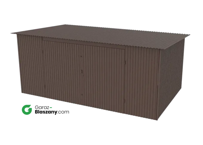 Garaż blaszany 5x3 brązowy MAT dach jednospadowy brama dwuskrzydłowa