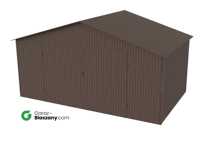 Garaż blaszany 5x3 brązowy MAT dach dwuspadowy brama dwuskrzydłowa