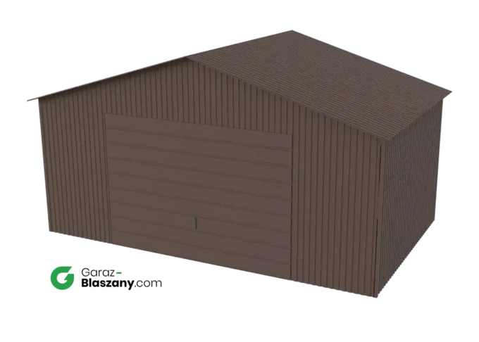 Garaż blaszany 5x3 brązowy MAT dach dwuspadowy brama uchylna
