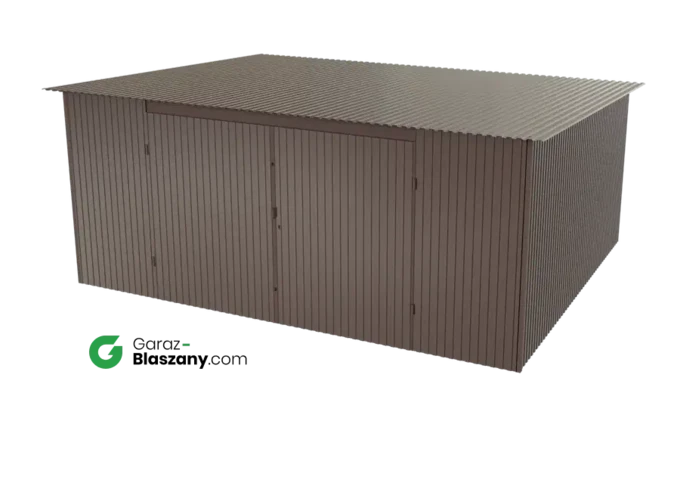Garaż blaszany 5x4 brązowy BŁYSK dach jednospadowy brama dwuskrzydłowa