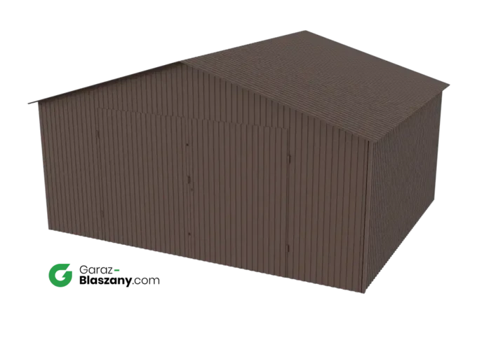Garaż blaszany 5x4 brązowy MAT dach dwuspadowy brama dwuskrzydłowa
