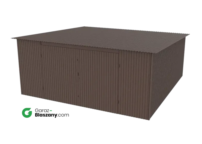 Garaż blaszany 5x5 brązowy MAT dach jednospadowy brama dwuskrzydłowa