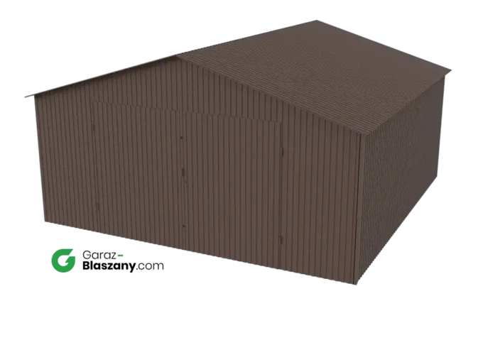 Garaż blaszany 5x5 brązowy MAT dach dwuspadowy brama dwuskrzydłowa