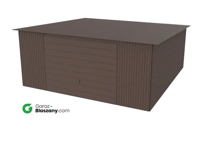 Garaż blaszany 5x5 brązowy MAT dach jednospadowy brama uchylna