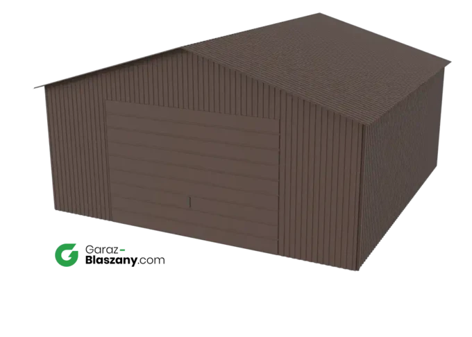 Garaż blaszany 5x5 brązowy MAT dach dwuspadowy brama uchylna