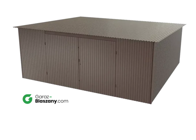 Garaż blaszany 5,5x5 brązowy BŁYSK dach jednospadowy brama dwuskrzydłowa