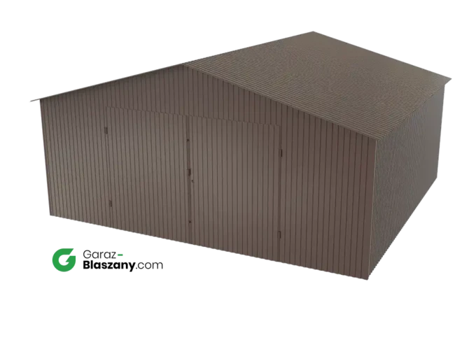 Garaż blaszany 5,5x5 brązowy BŁYSK dach dwuspadowy brama dwuskrzydłowa