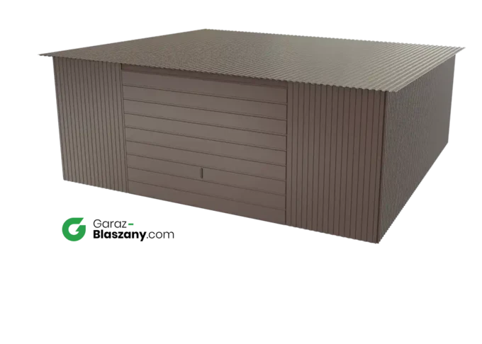 Garaż blaszany 5,5x5 brązowy BŁYSK dach jednospadowy brama uchylna