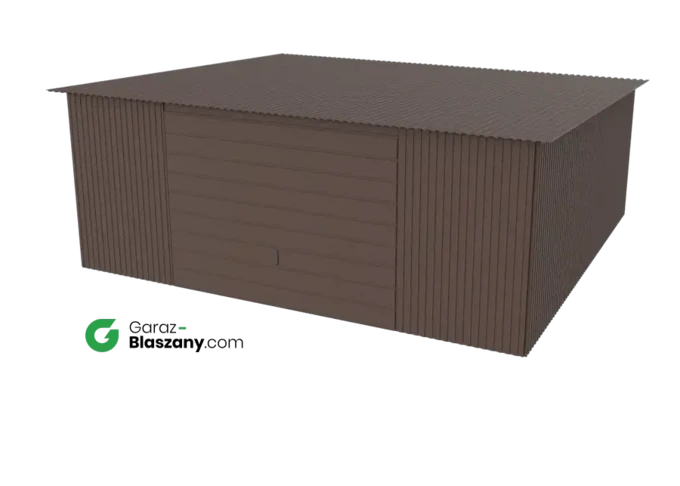Garaż blaszany 5,5x5 brązowy MAT dach jednospadowy brama uchylna
