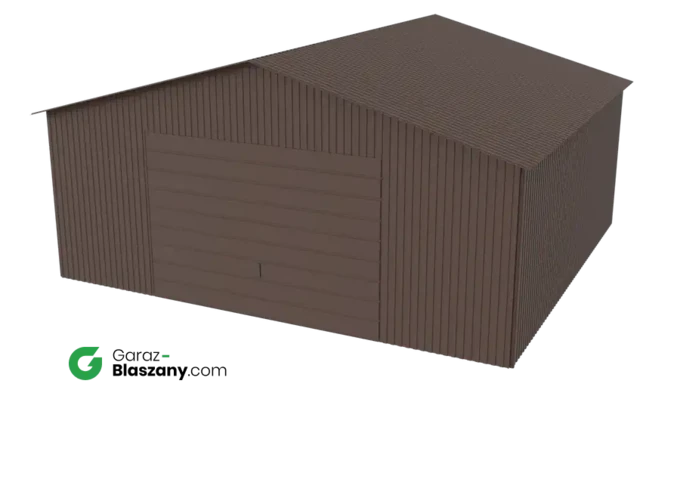 Garaż blaszany 5,5x5 brązowy MAT dach dwuspadowy brama uchylna