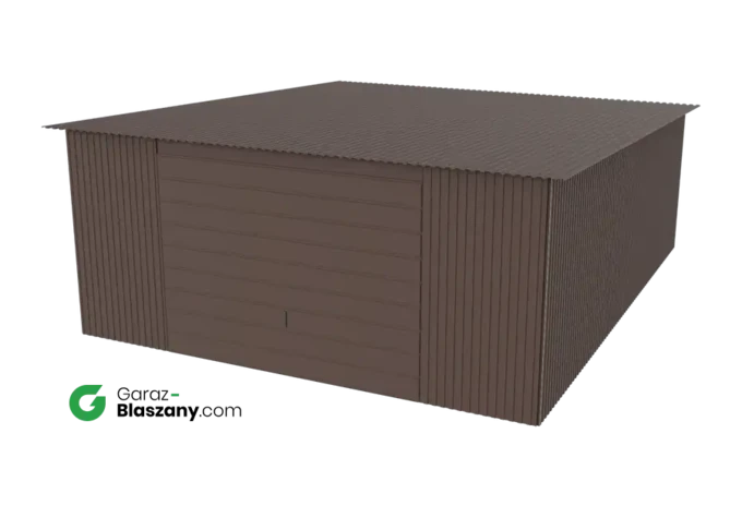 Garaż blaszany 5x6 brązowy MAT dach jednospadowy brama uchylna