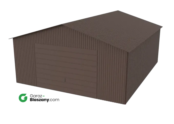 Garaż blaszany 5x6 brązowy MAT dach dwuspadowy brama uchylna