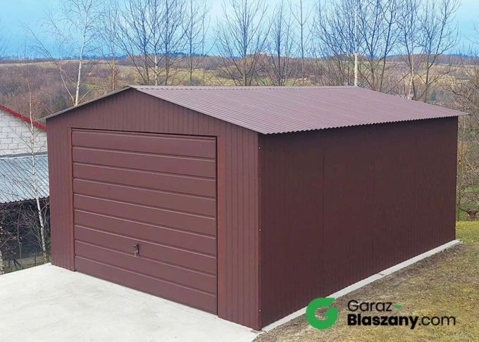 Garaż blaszany 4x6 Brązowy MAT, dach dwuspadowy, brama uchylna