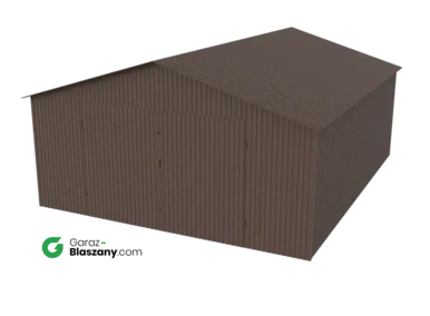 Garaż blaszany 5x6 brązowy MAT dach dwuspadowy brama dwuskrzydłowa