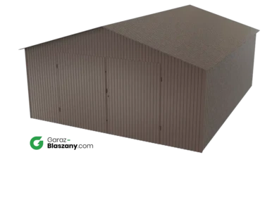 Garaż blaszany 5x6 brązowy BŁYSK dach dwuspadowy brama dwuskrzydłowa