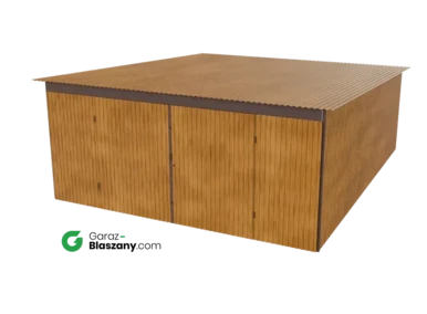 Garaż blaszany 5x6 drewnopodobny Złoty Dąb dach jednospadowy brama dwuskrzydłowa