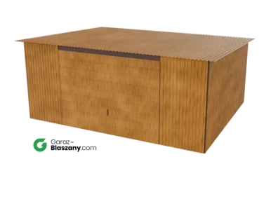 Garaż blaszany 5x4 drewnopodobny Złoty Dąb dach jednospadowy brama uchylna