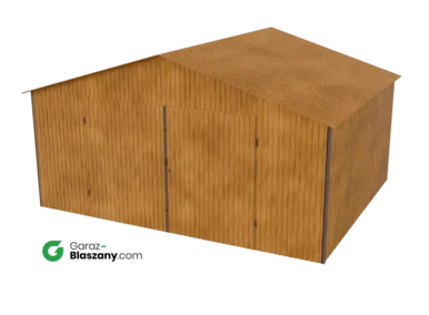 Garaż blaszany 5x4 drewnopodobny Złoty Dąb dach dwuspadowy brama dwuskrzydłowa