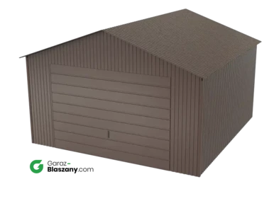 Garaż blaszany 4x4 brązowy BŁYSK dach dwuspadowy brama uchylna