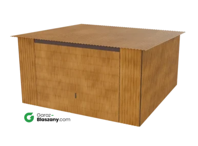 Garaż blaszany 4x4 drewnopodobny Złoty Dąb dach jednospadowy brama uchylna