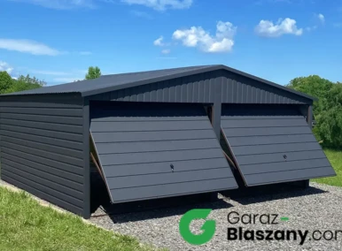 Garaż blaszany antracyt 6x6 m, z poziomym panelem