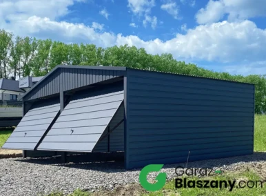Garaż blaszany antracyt 6x6 m, z poziomym panelem