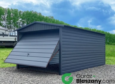 Garaż blaszany 3x5 m, grafit, z szerokim panelem