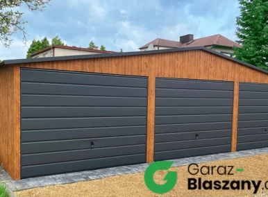Garaż blaszany drewnopodobny 9x5 m, z obróbkami blacharskimi