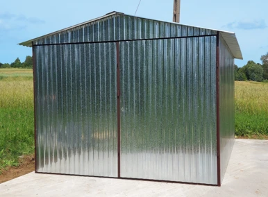 Garaż blaszany 3x5 ocynkowany, dach dwuspadowy, brama otwierana na boki