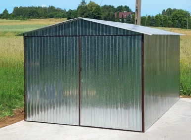 Garaż blaszany 3x5 ocynkowany, dach dwuspadowy, brama otwierana na boki