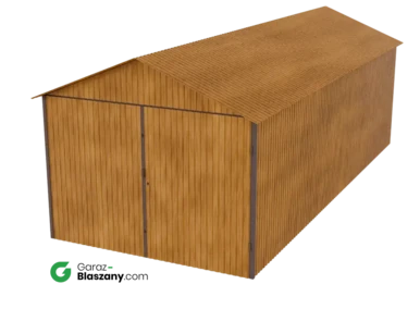 Garaż blaszany 3x7 drewnopodobny Złoty Dąb dach dwuspadowy brama dwuskrzydłowa
