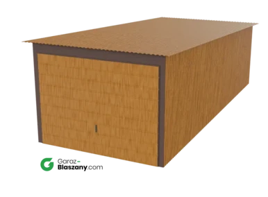 Garaż blaszany 3x7 drewnopodobny Złoty Dąb dach jednospadowy brama uchylna