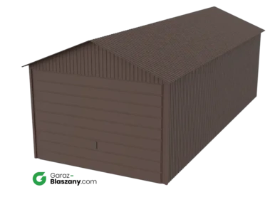 Garaż blaszany 3x7 brązowy mat dach dwuspadowy brama uchylna