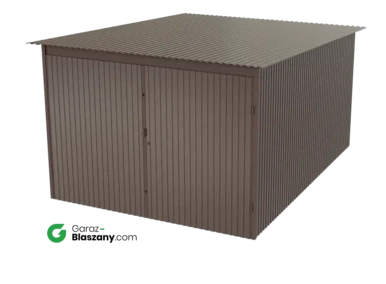 Garaż blaszany 3x4 brązowy błysk dach jednospadowy brama dwuskrzydłowa