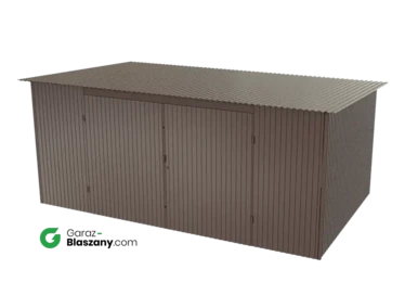 Garaż blaszany 5x3 brązowy BŁYSK dach jednospadowy brama dwuskrzydłowa