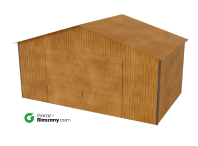 Garaż blaszany 5x3 drewnopodobny Złoty Dąb dach dwuspadowy brama uchylna