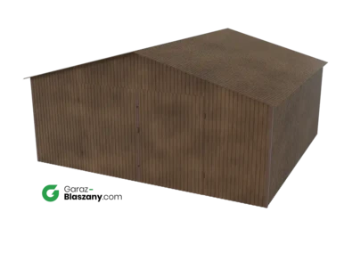 Garaż blaszany 5,5x5 drewnopodobny Orzech dach dwuspadowy brama dwuskrzydłowa