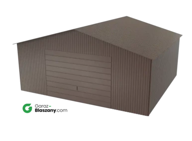 Garaż blaszany 5,5x5 brązowy BŁYSK dach dwuspadowy brama uchylna