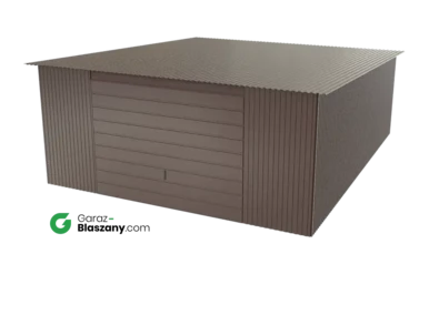 Garaż blaszany 5x6 brązowy BŁYSK dach jednospadowy brama uchylna